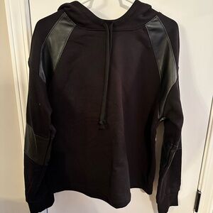 Evereve Women’s Black Sweatshirt Hoodie with Leather Accents